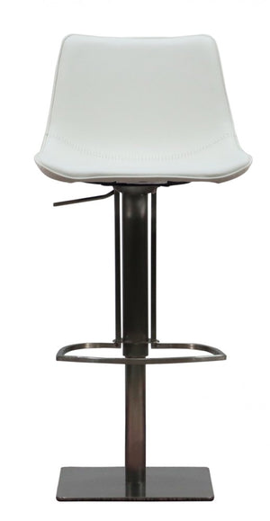 White And Silver Faux Leather And Faux Leather And Steel Bar Height Swivel Bar Chair