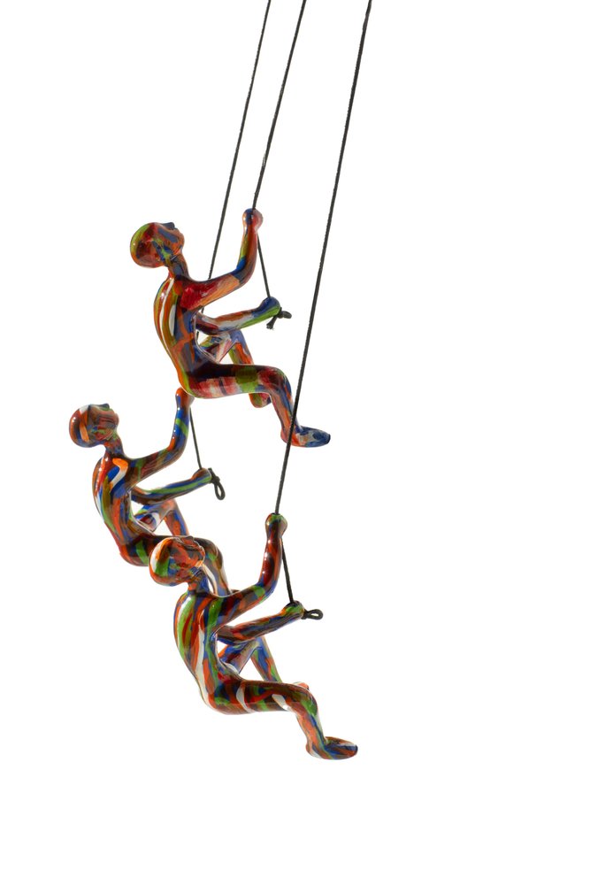 Set of Three Rainbow People Resin Climbing Man Hanging Dimensional Sculpture