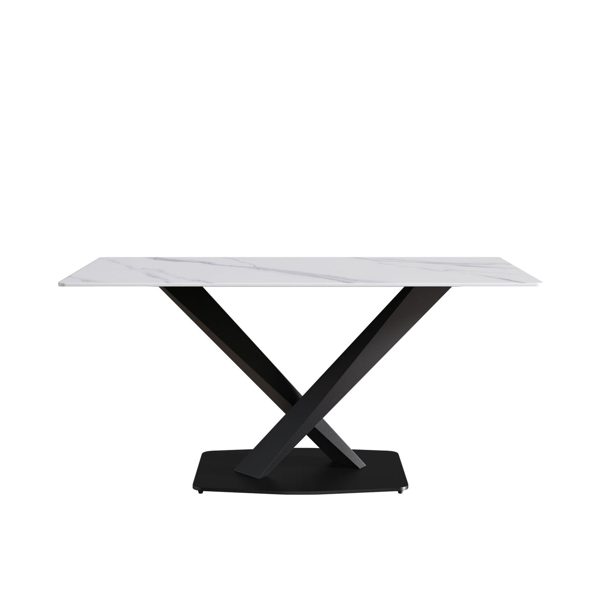 63" Modern Artificial Stone Straight Edge Metal X-Leg Dining Table, 6 People - White / Black by Couch.com