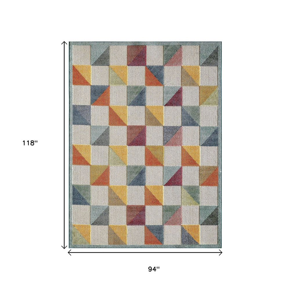 8' X 10' Orange And Ivory Indoor Outdoor Area Rug