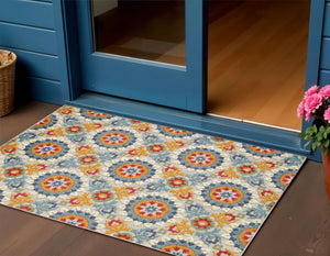 3' X 5' Orange And Ivory Moroccan Stain Resistant Indoor Outdoor Area Rug