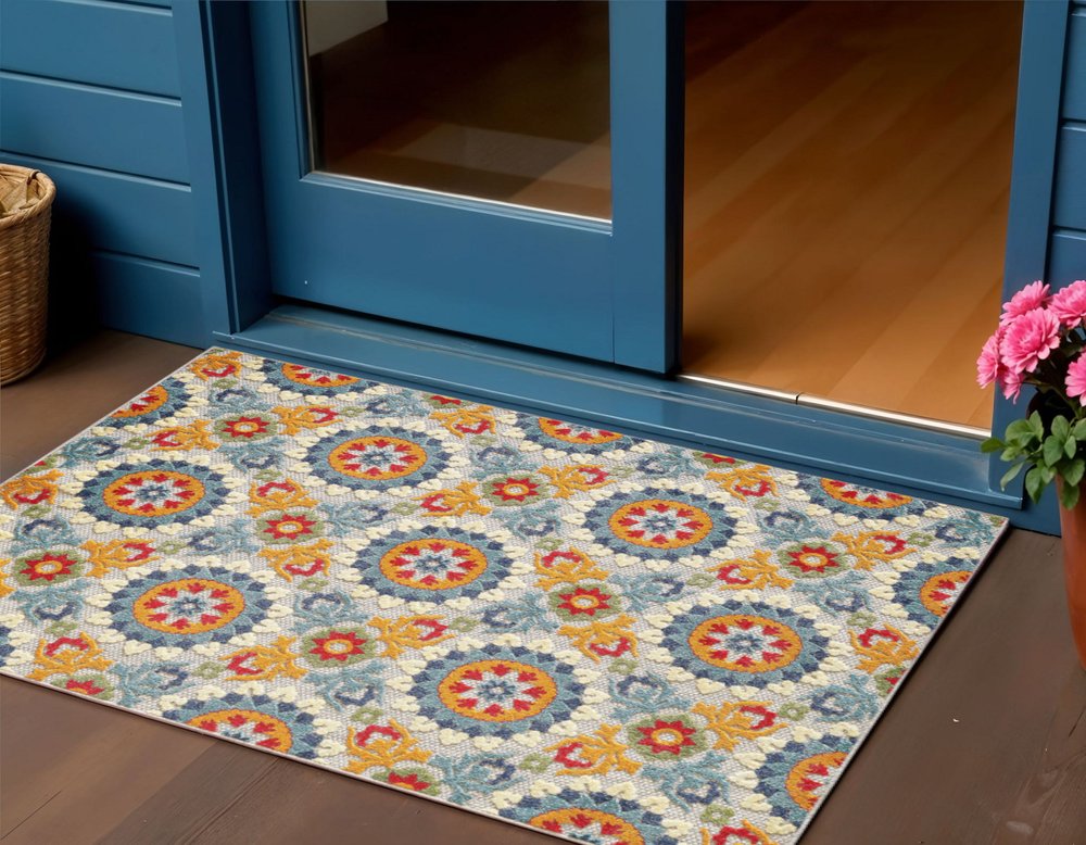 3' X 5' Orange And Ivory Moroccan Stain Resistant Indoor Outdoor Area Rug