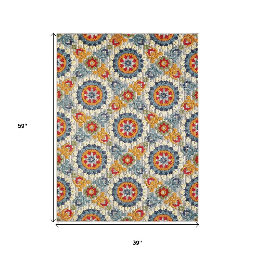 3' X 5' Orange And Ivory Moroccan Stain Resistant Indoor Outdoor Area Rug