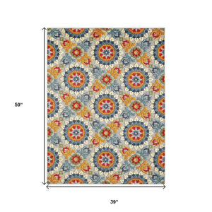 3' X 5' Orange And Ivory Moroccan Stain Resistant Indoor Outdoor Area Rug