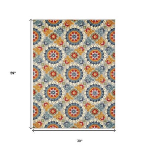 3' X 5' Orange And Ivory Moroccan Stain Resistant Indoor Outdoor Area Rug