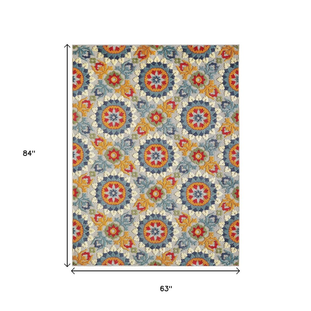 5' X 7' Orange And Ivory Moroccan Stain Resistant Indoor Outdoor Area Rug