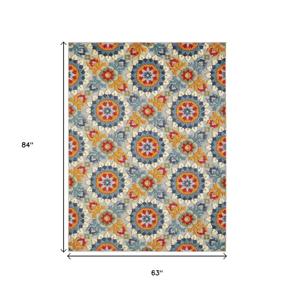 5' X 7' Orange And Ivory Moroccan Stain Resistant Indoor Outdoor Area Rug