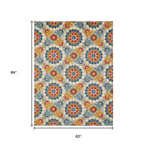 5' X 7' Orange And Ivory Moroccan Stain Resistant Indoor Outdoor Area Rug