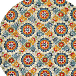 8' Round Orange And Ivory Round Moroccan Stain Resistant Indoor Outdoor Area Rug