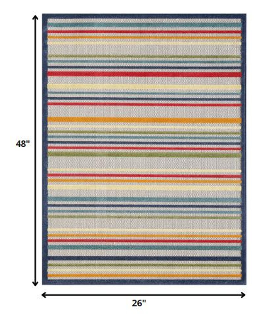 2' X 4' Ivory And Blue Indoor Outdoor Area Rug