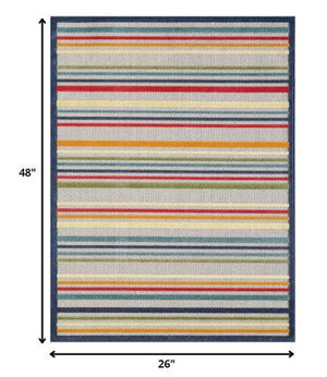 2' X 4' Ivory And Blue Indoor Outdoor Area Rug