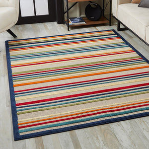 2' X 4' Ivory And Blue Indoor Outdoor Area Rug