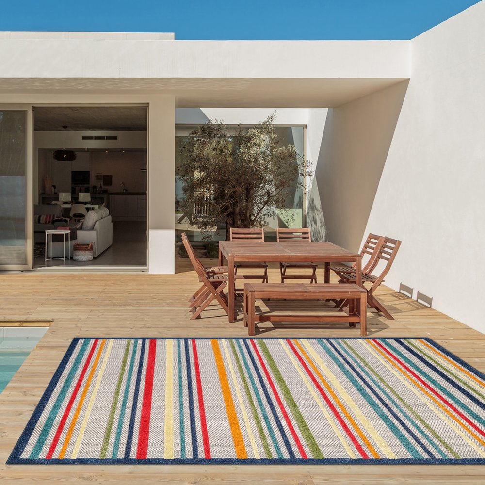 2' X 4' Ivory And Blue Indoor Outdoor Area Rug