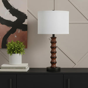 28" Dark Cherry Polyresin Indents Table Lamp With White Shade