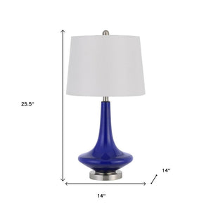 Set Of Two 26" Silver Metal Two Light Bedside Table Lamps With White Globe Shade