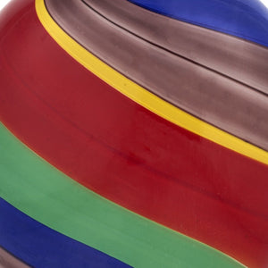 9" Red Blue and Green Striped Round Glass Table Vase
