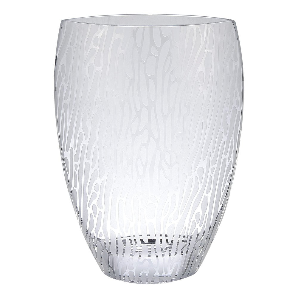12" Clear and Frosted Abstract Oval Crystal Table Vase