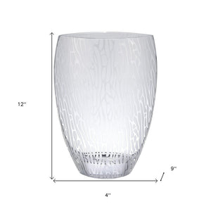 12" Clear and Frosted Abstract Oval Crystal Table Vase