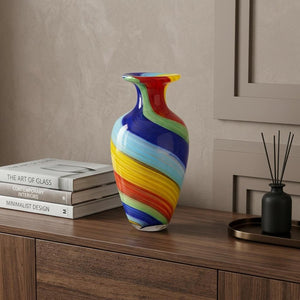 10" Rainbow Murano Glass Abstract Round Table Vase