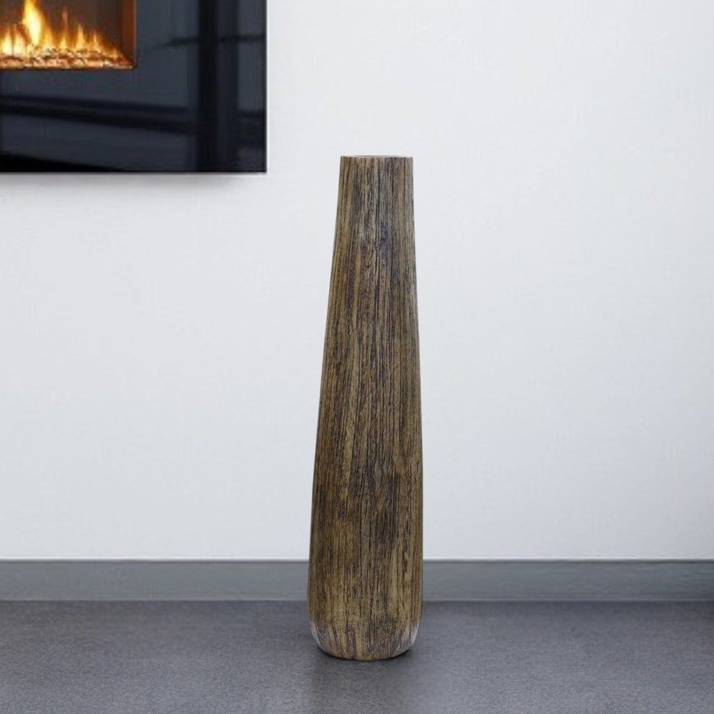 25" Brown Cylinder Wood Floor Vase
