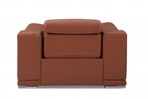 48" Camel And Silver Italian Leather Arm Chair