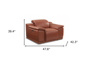 48" Camel And Silver Italian Leather Arm Chair
