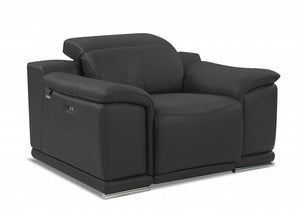 48" Dark Slate Gray And White Italian Leather Arm Chair