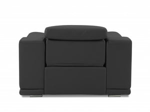 48" Dark Slate Gray And White Italian Leather Arm Chair