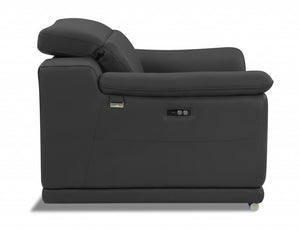 48" Dark Slate Gray And White Italian Leather Arm Chair