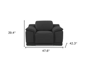 48" Dark Slate Gray And White Italian Leather Arm Chair