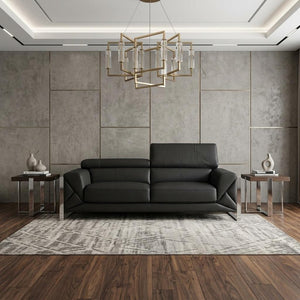 89" Dark Gray Italian Leather Sofa With Silver Legs