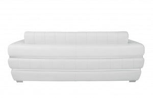 89" White Italian Leather Sofa With Silver Legs