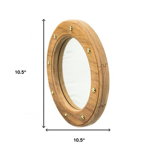 11" Brown Solid Wood Round Accent Mirror
