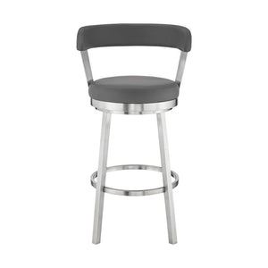 26" Gray And Silver Fabric And Iron Backless Counter Height Swivel Bar Chair