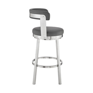 26" Gray And Silver Fabric And Iron Backless Counter Height Swivel Bar Chair