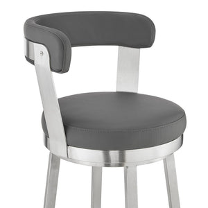 26" Gray And Silver Fabric And Iron Backless Counter Height Swivel Bar Chair