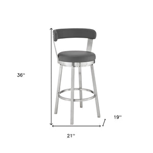 26" Gray And Silver Fabric And Iron Backless Counter Height Swivel Bar Chair