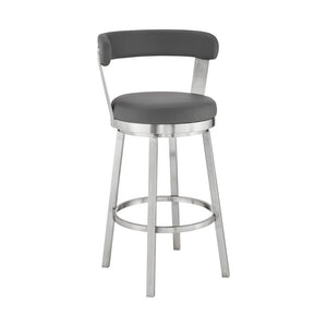 26" Gray And Silver Fabric And Iron Backless Counter Height Swivel Bar Chair