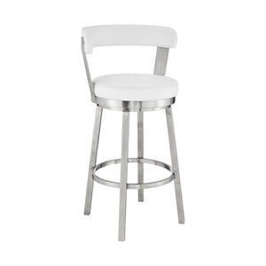 26" White And Silver Fabric And Iron Backless Counter Height Swivel Bar Chair