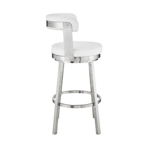 26" White And Silver Fabric And Iron Backless Counter Height Swivel Bar Chair