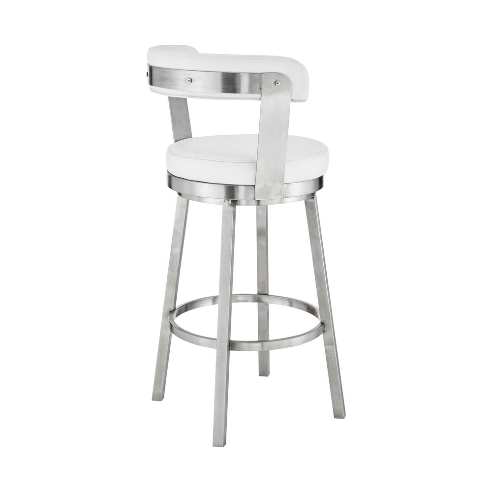 26" White And Silver Fabric And Iron Backless Counter Height Swivel Bar Chair