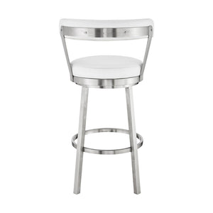 26" White And Silver Fabric And Iron Backless Counter Height Swivel Bar Chair
