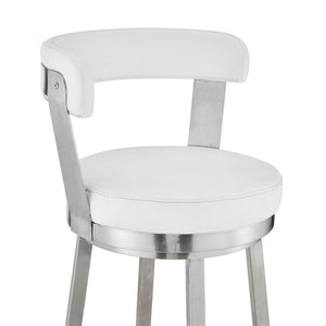 26" White And Silver Fabric And Iron Backless Counter Height Swivel Bar Chair