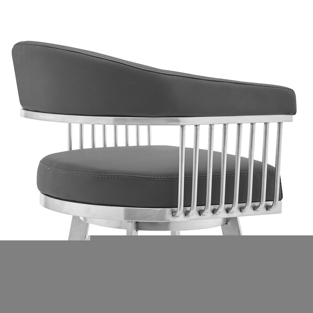 29" Gray And Silver Iron Swivel Backless Bar Height Bar Chair