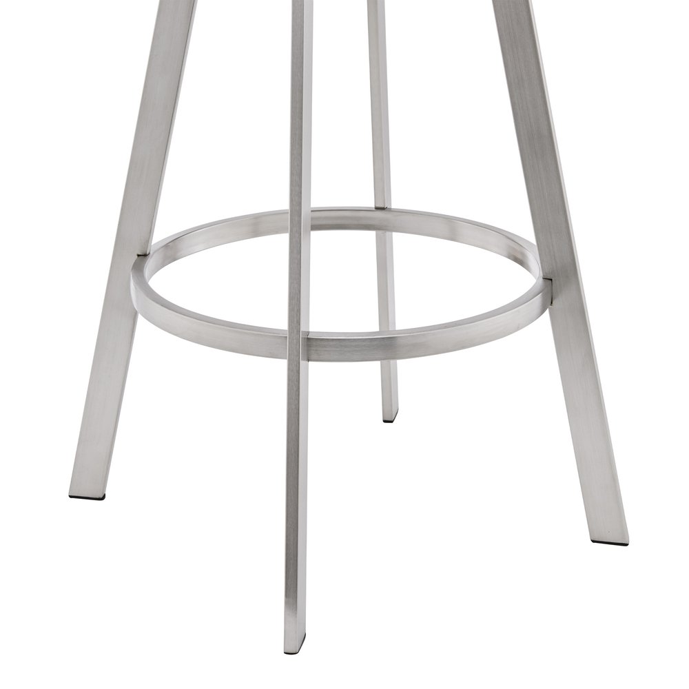 29" Gray And Silver Fabric And Iron Backless Bar Height Swivel Bar Chair