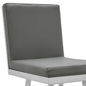 30" Gray And Silver Faux Leather And Faux Leather And Iron Bar Height Swivel Bar Chair