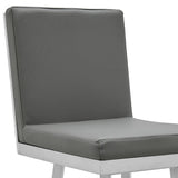 30" Gray And Silver Faux Leather And Iron Swivel Bar Height Bar Chair
