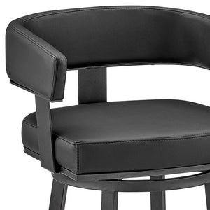 30" Black Faux Leather And Fabric And Iron Low Back Bar Height Swivel Bar Chair
