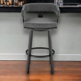 30" Gray and Black Faux Leather and Iron Low Back Bar Height Swivel Bar Chair