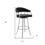 26" Black And Silver Faux Leather And Iron Swivel Low Back Counter Height Bar Chair